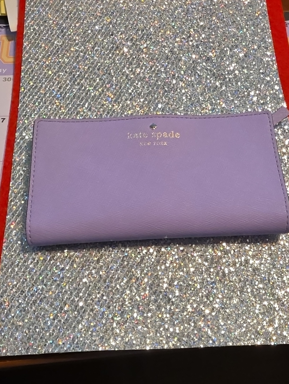 kate spade lavender saffiano continental wallet with gold logo